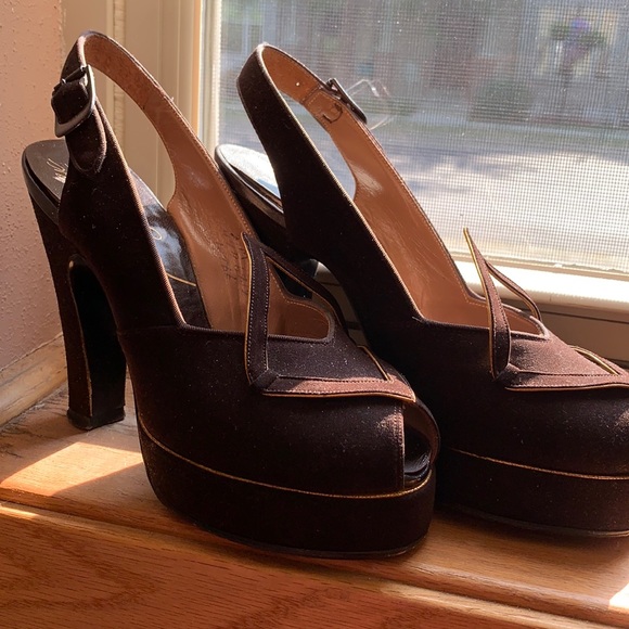 Morris Wolbock Shoes - Vintage 1940s Suede Peeptoe Slingbacks Size 3